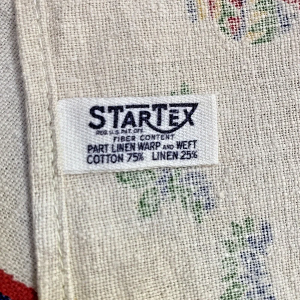 Vintage Startex Mills Cotton Linen Tea Towel Beige Red Blue Southwestern Print